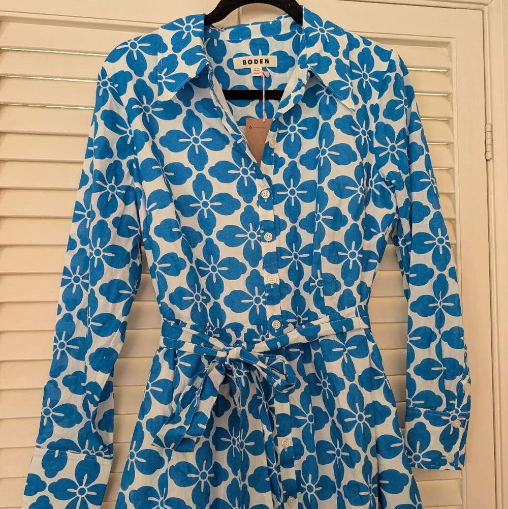 NWT Boden Paisley Tiered Shirt Dress - Indigo Floral Tile Pattern - Picture 3 of 9